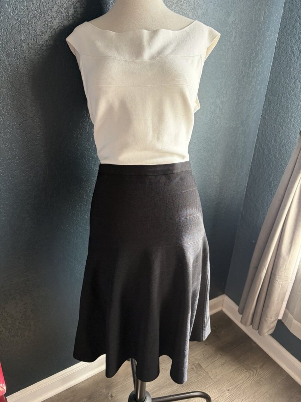 White House Black Market Ottoman Knit Colorblock Fit And Flare Dress Sz L